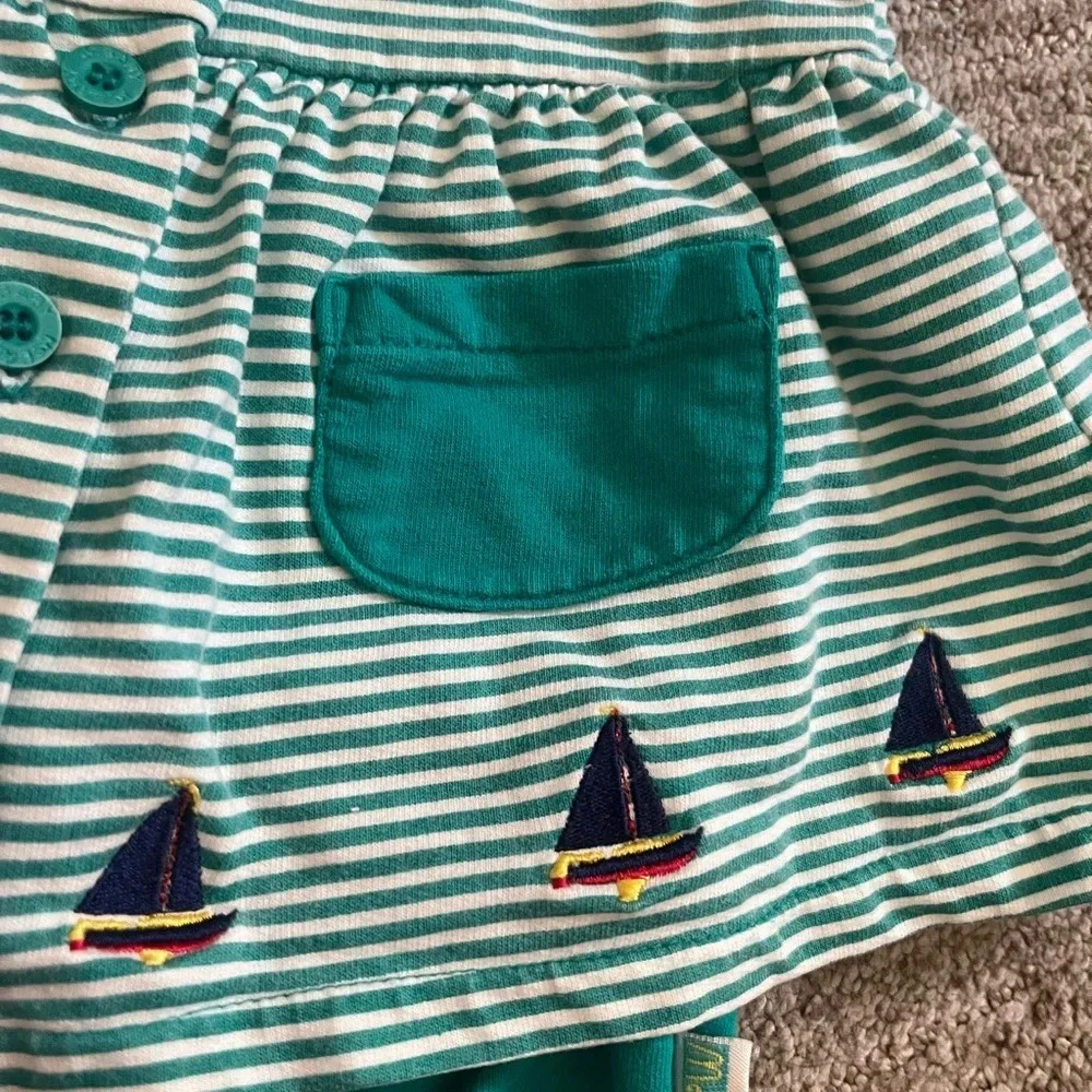 Vintage McBaby teal and striped blouse and shorts set with boats